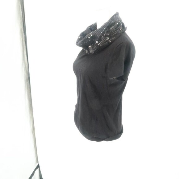 Michael Kors Black Short Sleeve Sweater w Sequin Cowl Neck Size Medium - Picture 6 of 10